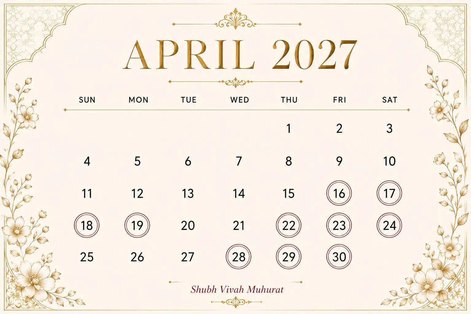 vivah muhurat april 2027 calendar