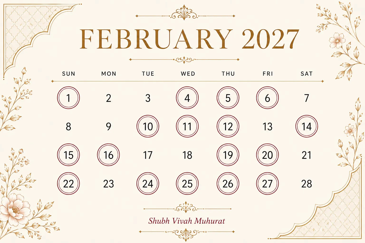 vivah muhurat february 2027 calendar