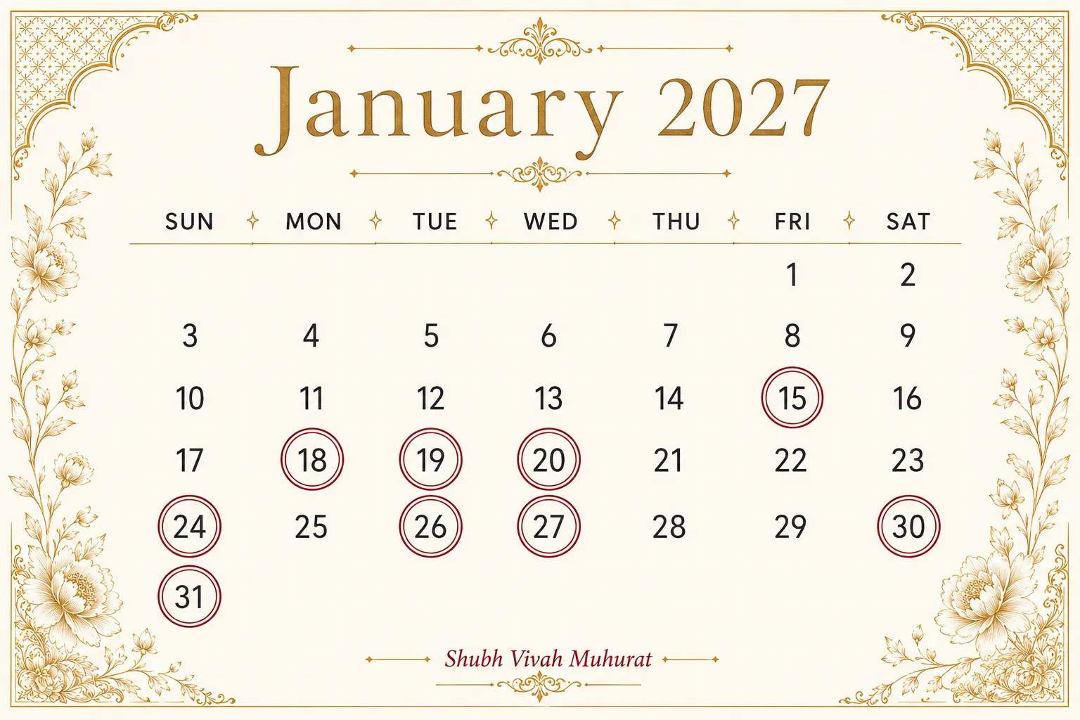vivah muhurat january 2027 calendar