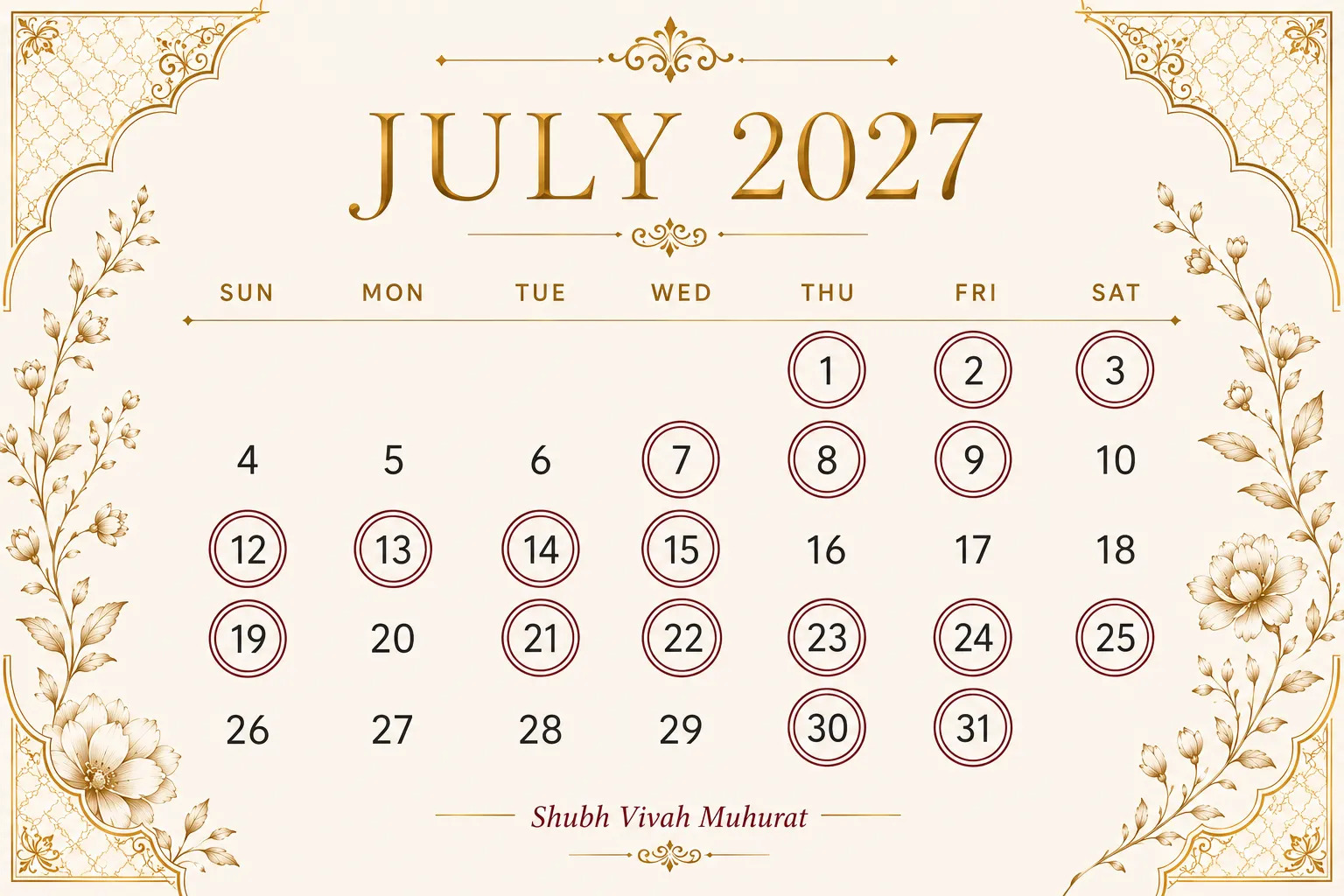 vivah muhurat july 2027 calendar