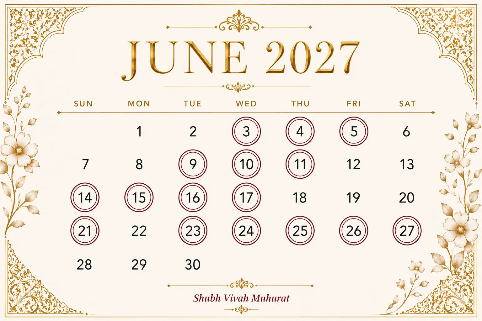 vivah muhurat june 2027 calendar