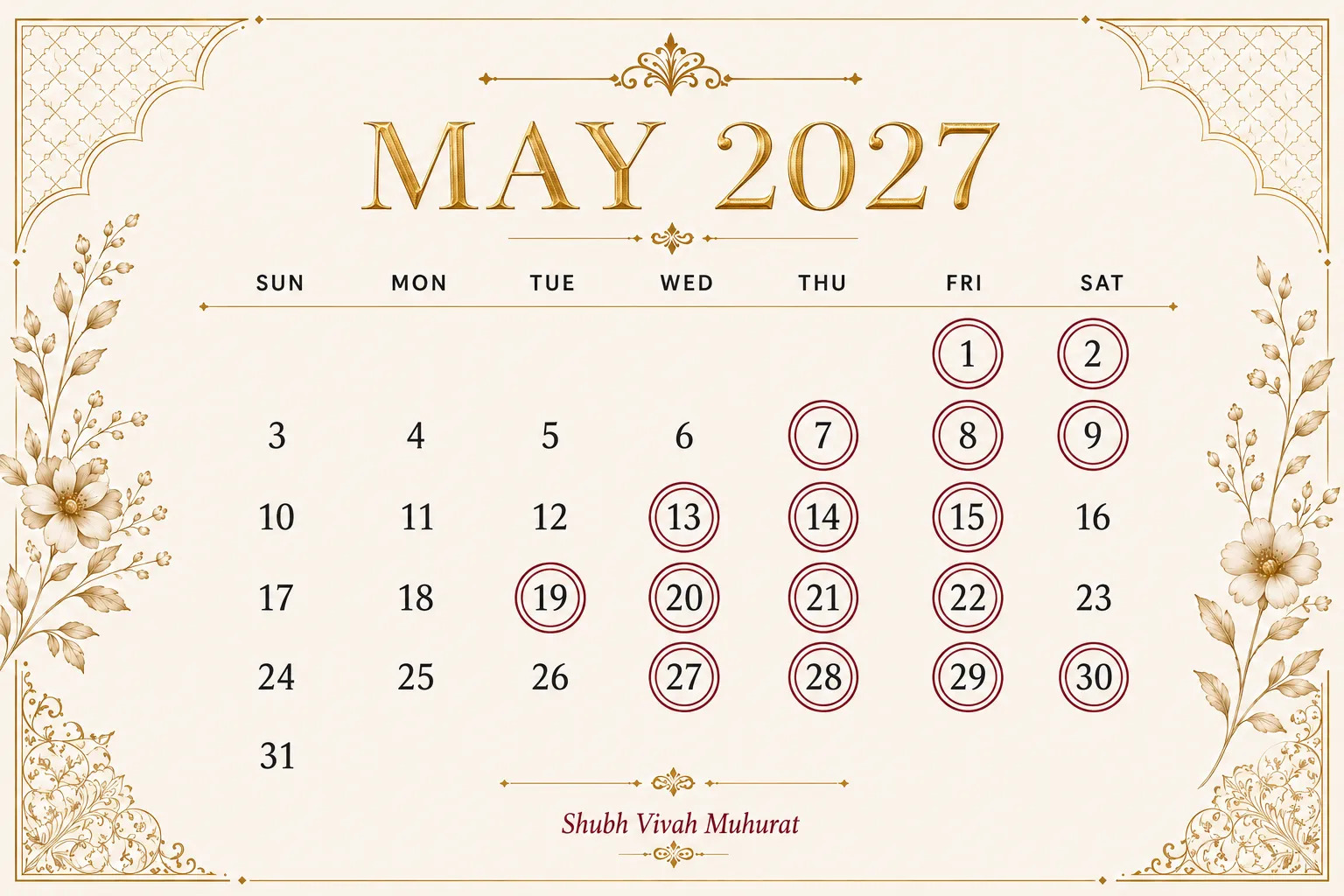 vivah muhurat may 2027 calendar