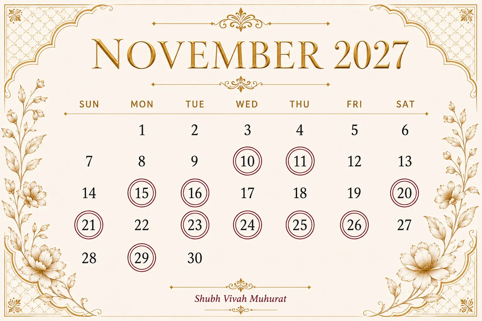 vivah muhurat november 2027 calendar